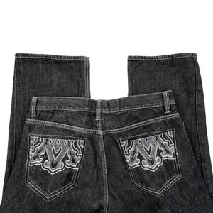 Avirex Mens Black Embroidered Jeans 36x30 (36x28.5) Baggy Y2K Streetwear Skater